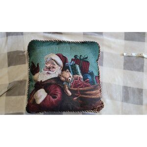 Christmas Tapestry Square Throw Pillow 16x16 Needlework‎ Santa Decor Holiday